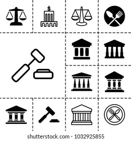 Court icons. set of 13 editable filled and outline court icons such as auction hummer, bank, scales