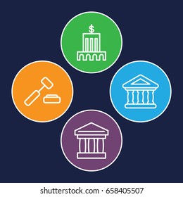 Court icons set. set of 4 court outline icons such as bank
