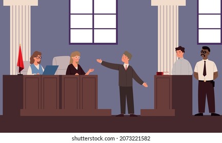 court judge with the accused, theme