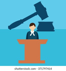 court judge desk trial hammer gavel legal justice flat icon