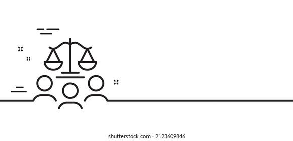 Court jury line icon. Justice scales sign. Judgement law symbol. Minimal line illustration background. Court jury line icon pattern banner. White web template concept. Vector