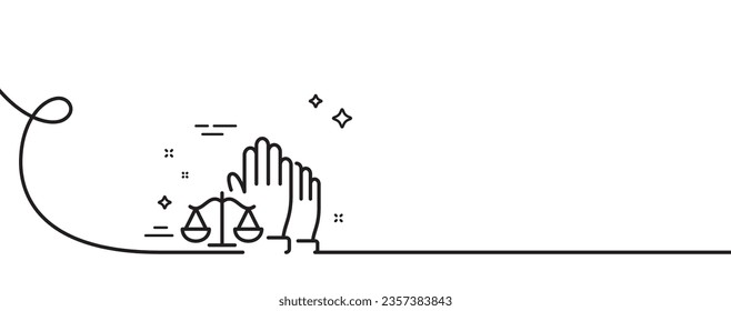 Court jury voting line icon. Continuous one line with curl. Justice scales sign. Judgement law symbol. Court jury single outline ribbon. Loop curve pattern. Vector