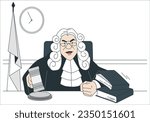 Court of Law Trial: Portrait of Impartial Judge Reading Decision, striking Gavel. Justice Pronouncing Sentence. Judgment after Deliberation. Guilty, Not Guilty Verdict. Stern judge with document. 2346