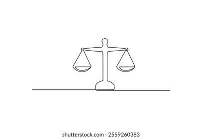 court legal scale in continuous one drawing. Libra or law identity concept simple vector illustartion, Continuous one line drawing of judicial scales law. Libra symbol simple outline illustration.