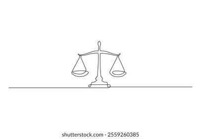 court legal scale in continuous one drawing. Libra or law identity concept simple vector illustartion, Continuous one line drawing of judicial scales law. Libra symbol simple outline illustration.