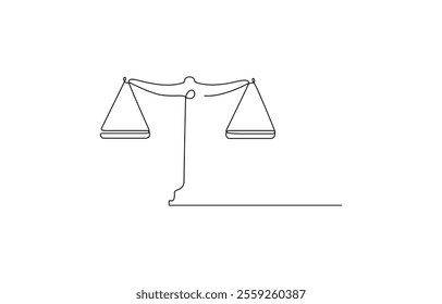 court legal scale in continuous one drawing. Libra or law identity concept simple vector illustartion, Continuous one line drawing of judicial scales law. Libra symbol simple outline illustration.