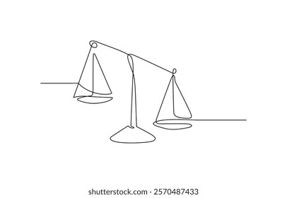 Court legal scale in continuous one drawing. Libra or law identity concept simple vector illustartion, Line drawing of the balance of law and the scale of justice.