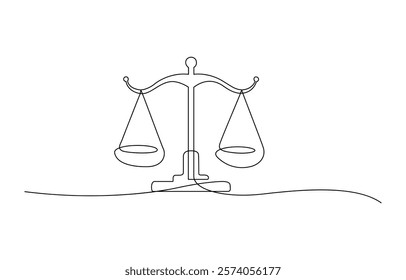 Court legal scale in continuous one drawing. Libra or law identity concept simple vector illustartion, One solid line draws the balance of law and the scope of justice. Libra thin icon.