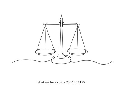 Court legal scale in continuous one drawing. Libra or law identity concept simple vector illustartion, One solid line draws the balance of law and the scope of justice. Libra thin icon.