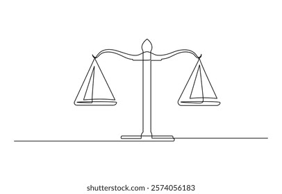 Court legal scale in continuous one drawing. Libra or law identity concept simple vector illustartion, One solid line draws the balance of law and the scope of justice. Libra thin icon.