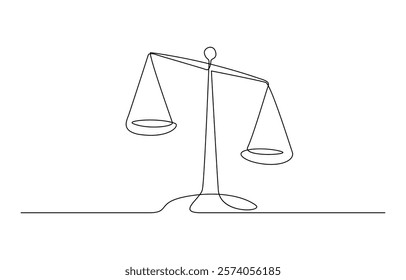 Court legal scale in continuous one drawing. Libra or law identity concept simple vector illustartion, One solid line draws the balance of law and the scope of justice. Libra thin icon.