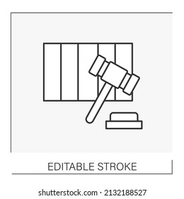  Court line icon. Judge presides over court proceedings.Work in court.Important job.Professions concept. Isolated vector illustration.Editable stroke