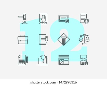 Court line icon set. Gavel, oath, scale. Law concept. Can be used for topics like courthouse, trial, crime