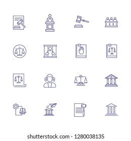 Court line icon set. Jury box, jail, constitution. Justice concept. Can be used for topics like crime, law, human rights