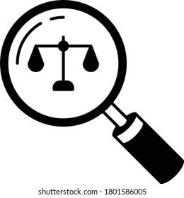 Court Magnifier Law And Judgement concept vector icon design, Lawyer and Legal system Symbol on white background