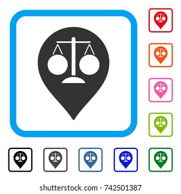 Court Map Marker icon. Flat gray iconic symbol in a light blue rounded squared frame. Black, gray, green, blue, red, orange color additional versions of Court Map Marker vector.