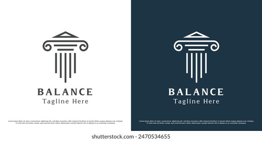 Court pillar logo design illustration. Silhouette of pillars of balance building law firm court judgment rule advocate prosecutor. Minimalist simple solid flat icon symbol.