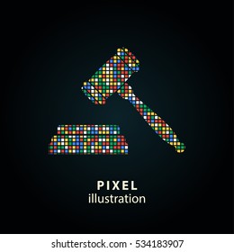 Court - pixel icon. Vector Illustration. Design logo element. Isolated on black background. It is easy to change to any color.