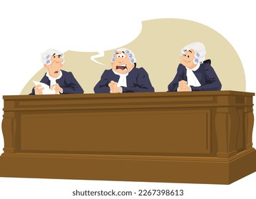 Court session. Judge makes emotional speech. Funny people. Illustration concept template for website, web landing page, banner, presentation, social, poster, promotion or print media.