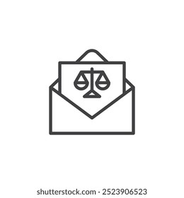 Court Summon line icon. linear style sign for mobile concept and web design. Envelope with legal document outline vector icon. Symbol, logo illustration. Vector graphics