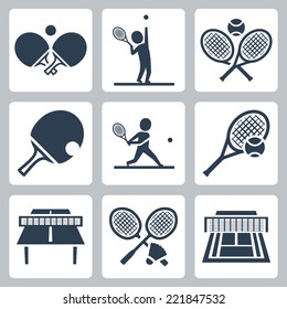 Court tennis,table tennis and badminton related vector icons set