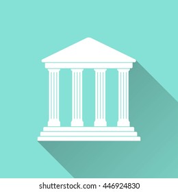 Court vector icon with long shadow. White illustration isolated on green background for graphic and web design.