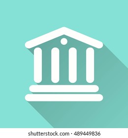 Court vector icon with long shadow. White illustration isolated on green background for graphic and web design.