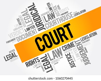 Court word cloud collage, law concept background