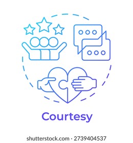 Courtesy blue gradient concept icon. Team communication, corporate teamwork. Team success. Round shape line illustration. Abstract idea. Graphic design. Easy to use in presentation, article
