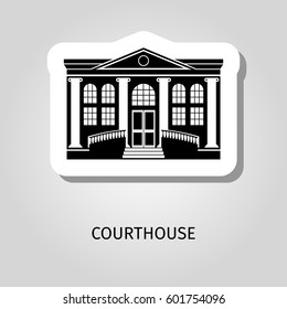 Courthouse black building vector web sticker icon with sign