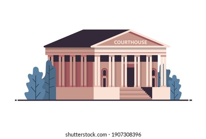 Courthouse Building Exterior Legal Law Advice Justice Concept Horizontal Isolated Vector Illustration