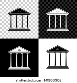Courthouse building icon isolated on black, white and transparent background. Building bank or museum. Vector Illustration