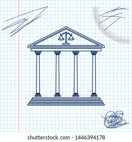 Courthouse building line sketch icon isolated on white background. Vector Illustration