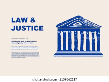 Courthouse. Concept Of Law Justice. Set Of Posters Of Jurisprudence In A Abstract Draw Design. State Institutions. Civil Law, Criminal Cases. Perfect For Poster, Cover, Banner