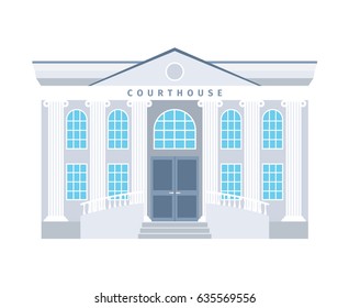Courthouse flat building icon in blue colors isotaled on white baclground. Vector illustration