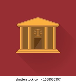 Courthouse flat design long shadow icon. Law and legal business symbol vector illustration.