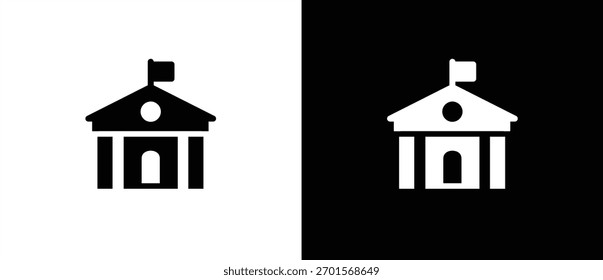 Courthouse Flat Icon, City Building, Vector Sign Illustration. Building Architecture Icon. Black and white icon.