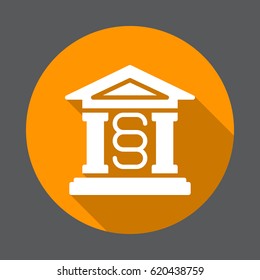 Courthouse flat icon. Round colorful button, circular vector sign with long shadow effect. Flat style design