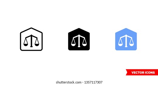Courthouse icon of 3 types: color, black and white, outline. Isolated vector sign symbol.