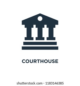 Courthouse icon. Black filled vector illustration. Courthouse symbol on white background. Can be used in web and mobile.