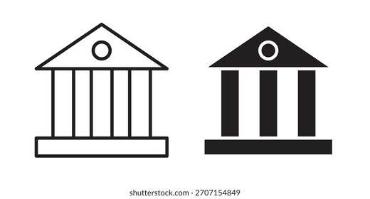 Gerichtsgebäude-Symbol in schwarzem Strich, Vektordesign und flache, durchgezogene Version auf weißem Hintergrund