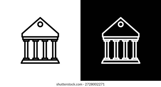 Icono del Palacio de Justicia. Objeto aislado sobre un fondo blanco y negro.