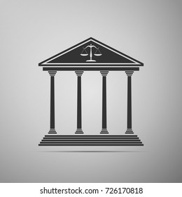 Courthouse icon isolated on grey background. Flat design. Vector Illustration