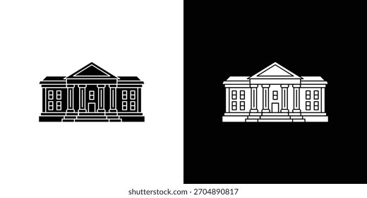 Gerichtsgebäude Symbol Silhouette Vektor in schwarzen Farben. Design-Stil des flachen Symbols