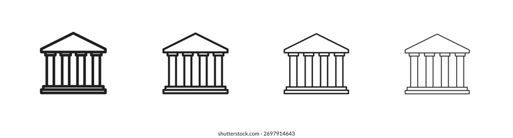Ícone do tribunal. Design fino, leve, regular e negrito, isolado no fundo branco