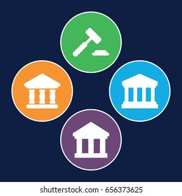Courthouse icons set. set of 4 courthouse filled icons such as bank, court building