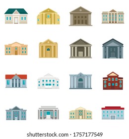Courthouse icons set. Flat set of courthouse vector icons for web design