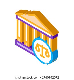 Señal isométrica del vector de iconos de la ley y del juzgamiento judicial. ilustración de símbolo aislado de color