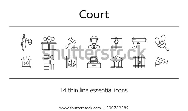 Courthouse Line Icon Set Jury Bench Stock Vector Royalty Free