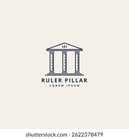 Courthouse with ruler pillars linear logo design concept. Vector logo icon illustration